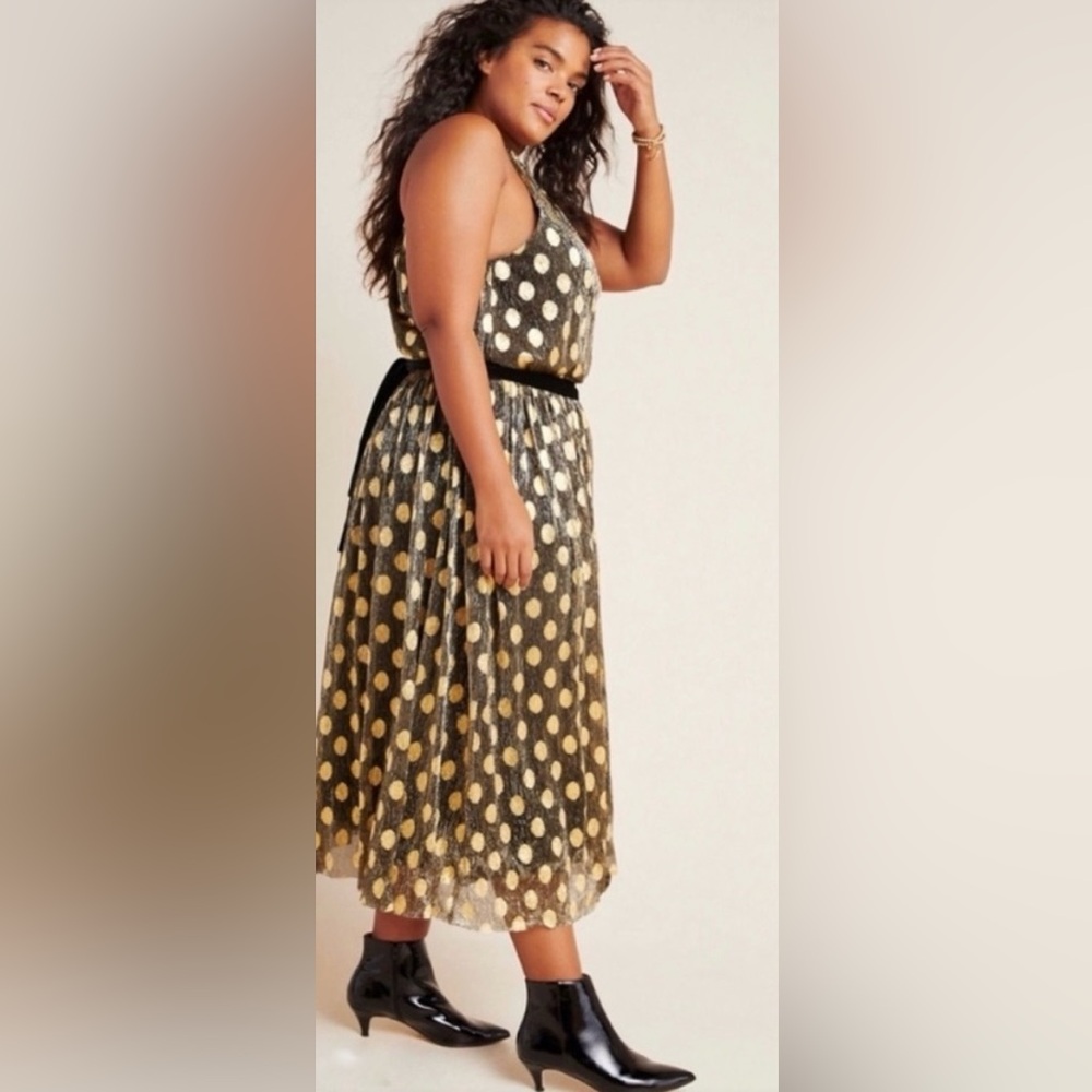 ANTHROPOLOGIE Sunday in Brooklyn Gold Confetti Halter Midi Dress, Size 2X, NWT - Picture 2 of 10